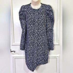 SugarLips Tabitha Black & White Leopard Print Puff Sleeve Bodycon Dress, Medium